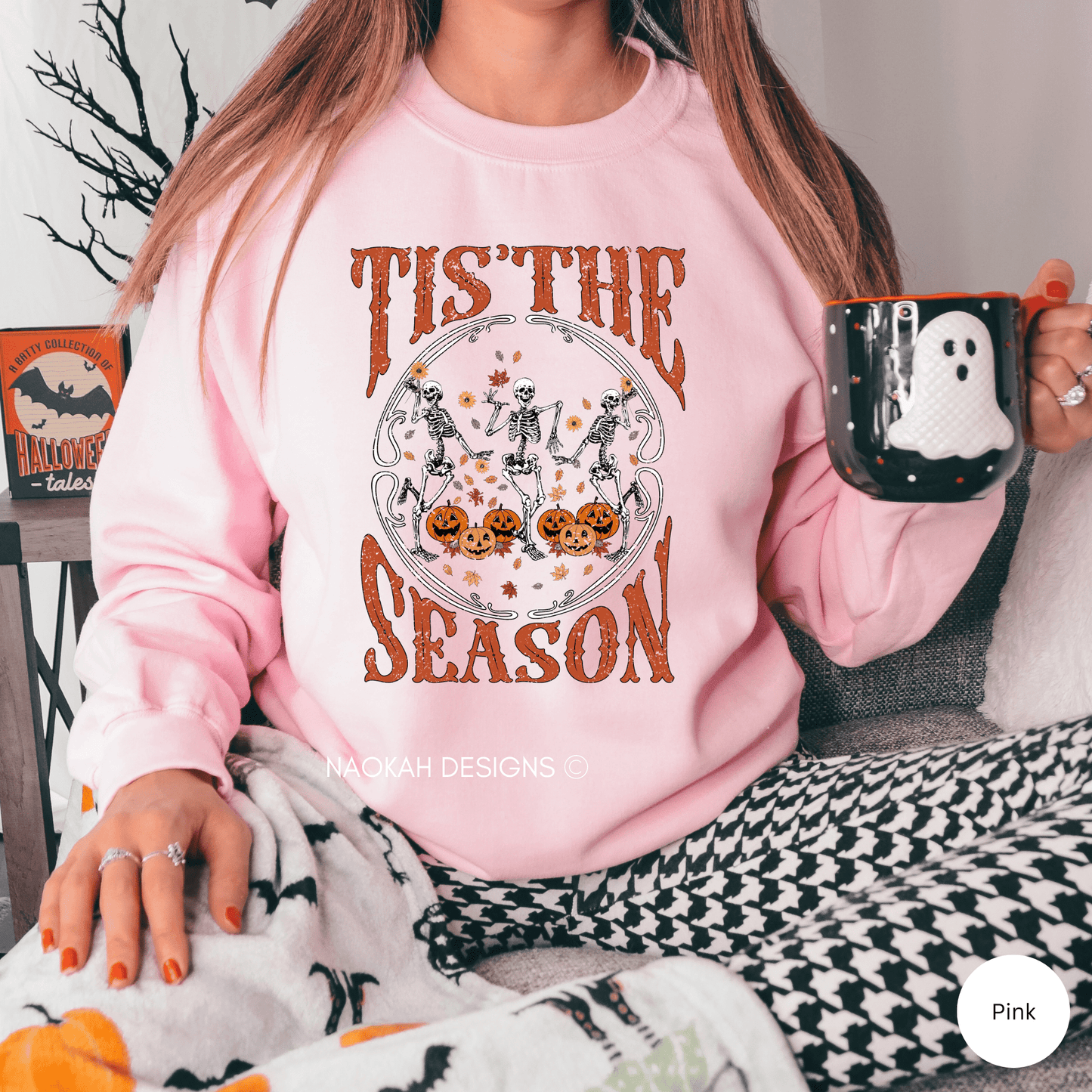 Tis' The Season Halloween Skeletons Floral Sweater