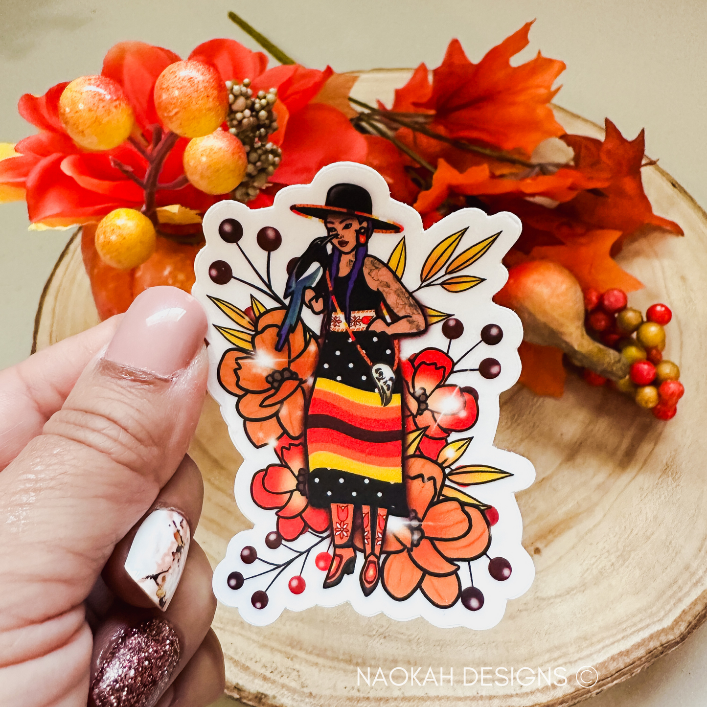 autumn indigenous woman floral sticker