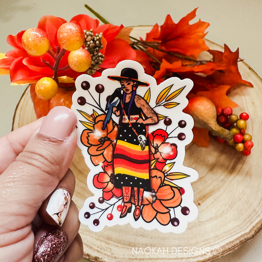 Autumn Indigenous Woman Floral Sticker