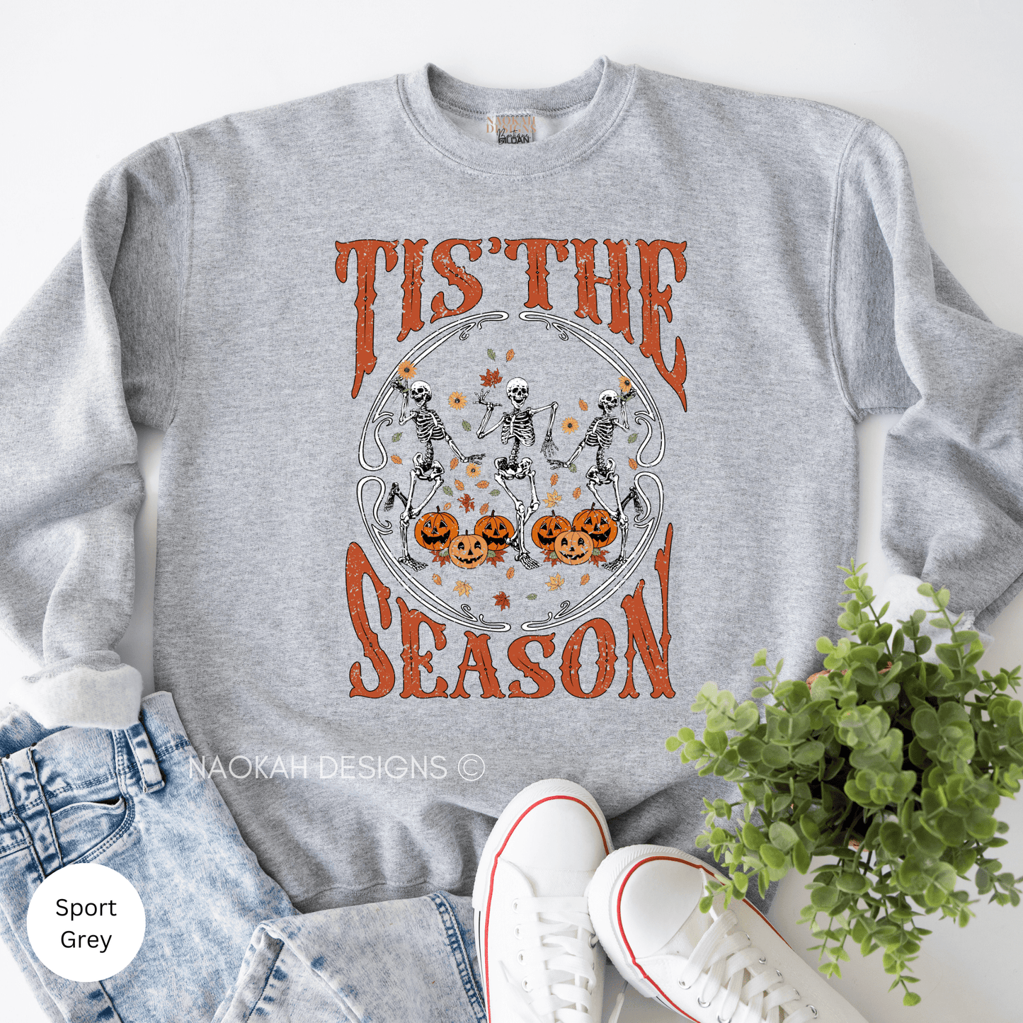 tis' the season sweater, fall sweatshirt, halloween shirt, fall shirt, autumn shirt, pumpkin shirt, dancing skeletons floral sweater