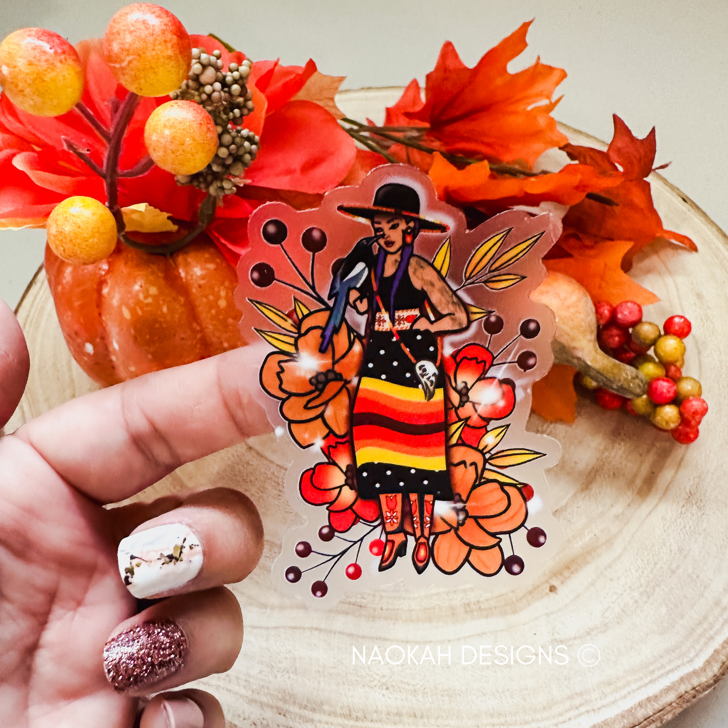autumn indigenous woman floral sticker