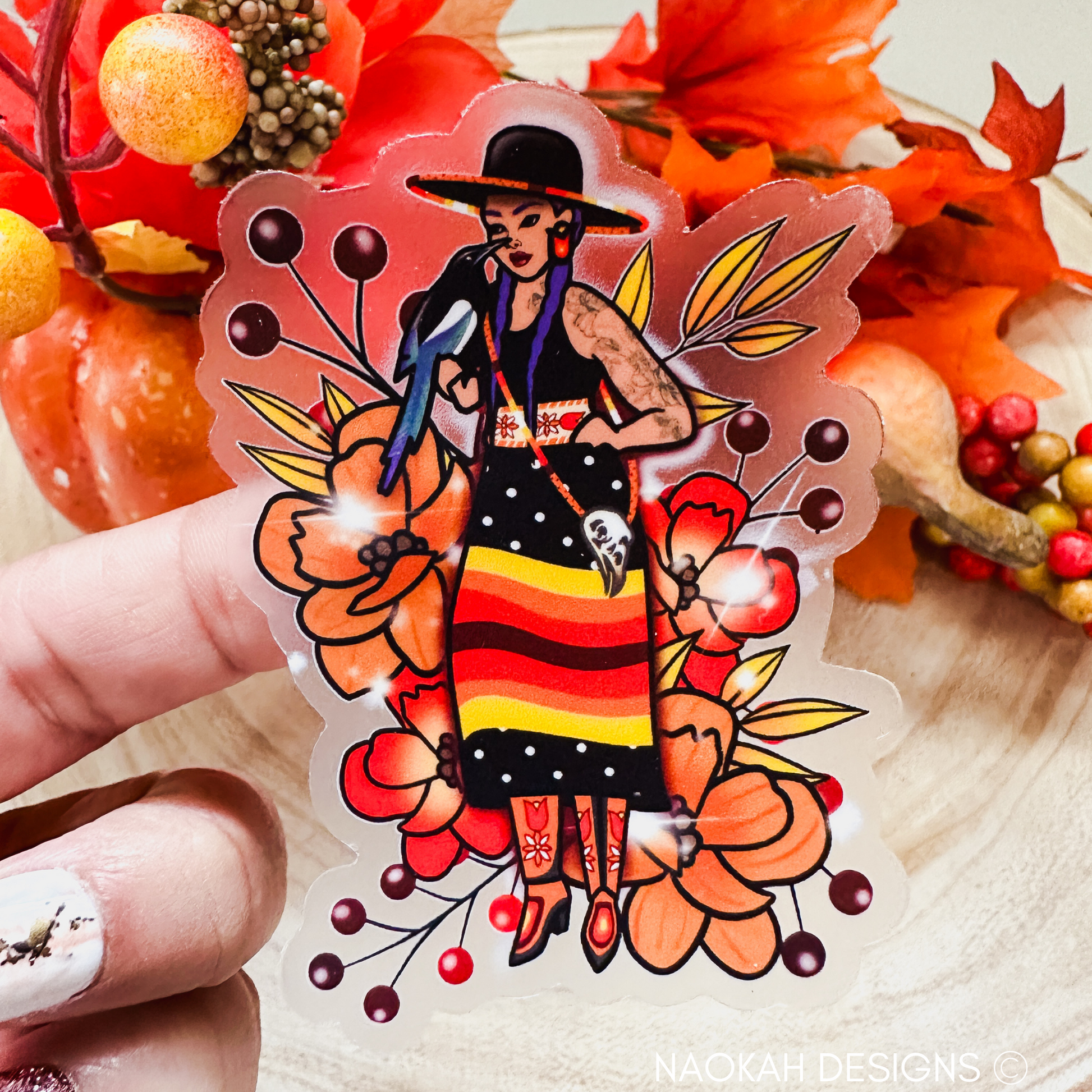 Autumn Indigenous Woman Floral Sticker