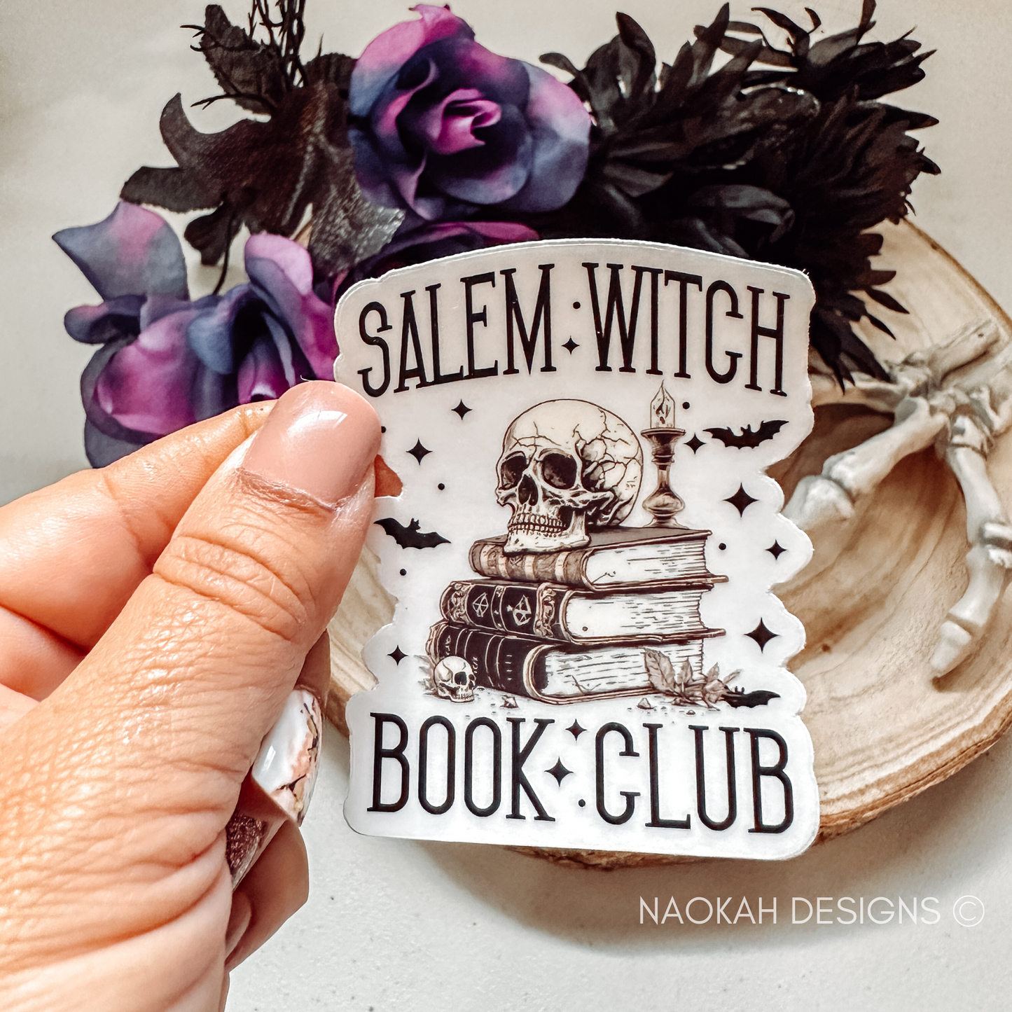 salem witch book club clear sticker