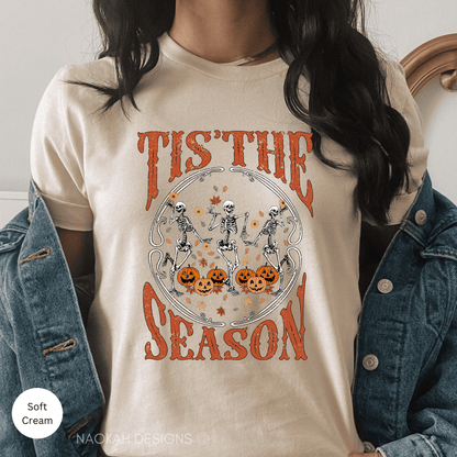 Tis' The Season Halloween Skeletons Pumpkins T-Shirt