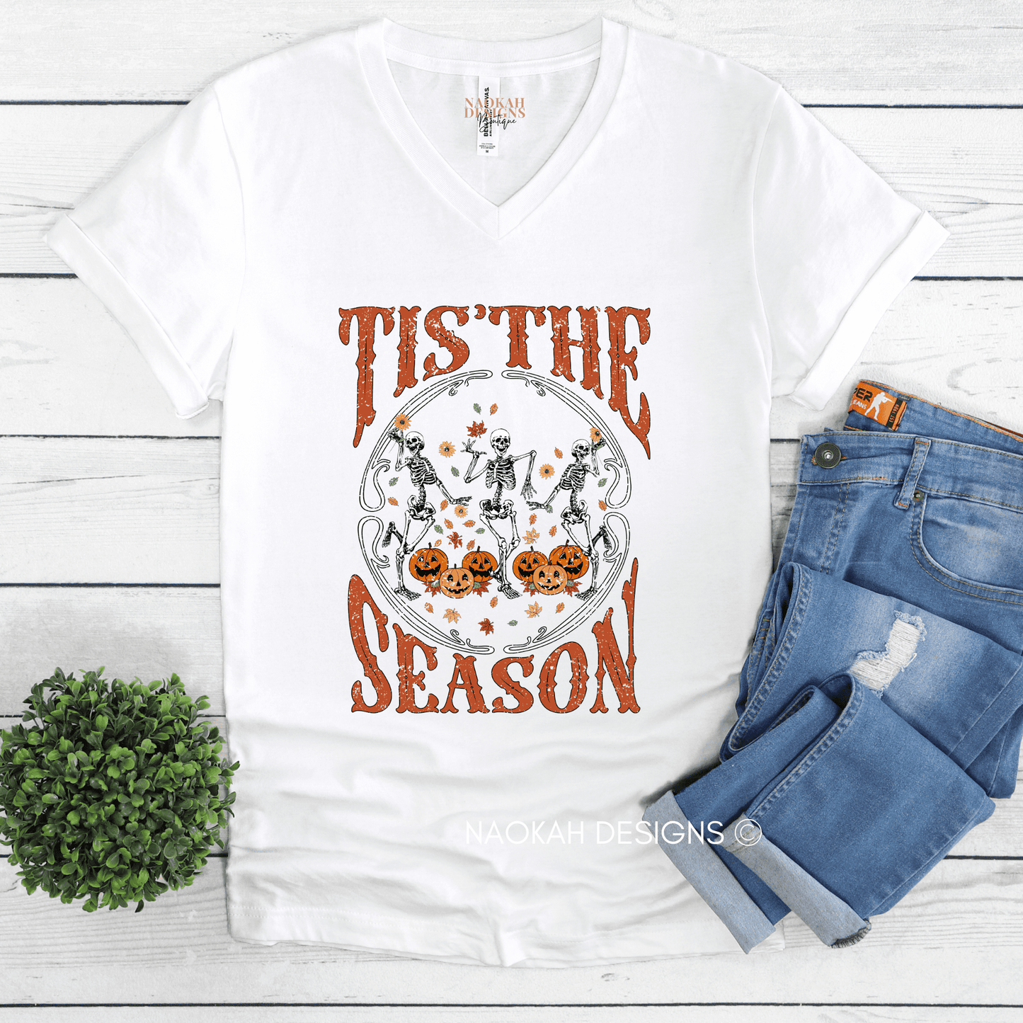 Tis' The Season Halloween Pumpkin Shirt, Halloween T-Shirt, Fall Shirt, Autumn Shirt, Pumpkin Shirt, Flower Skull Shirt, Spooky Shirt