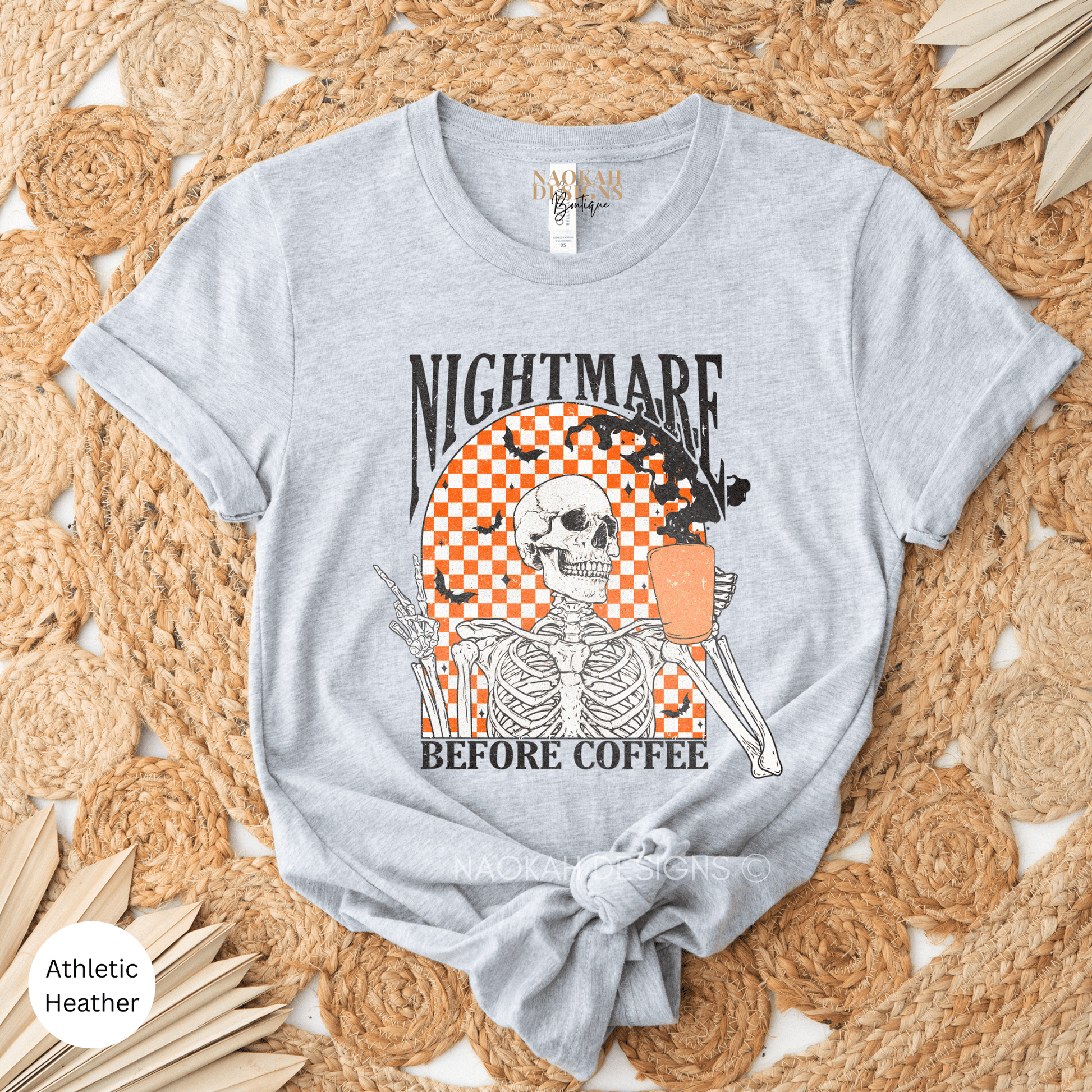 Nightmare Before Coffee Shirt, Halloween T-Shirt, Fall Shirt, Autumn Checkered Shirt, Pumpkin Shirt, Skeleton Coffee Shirt, Spooky Shirt