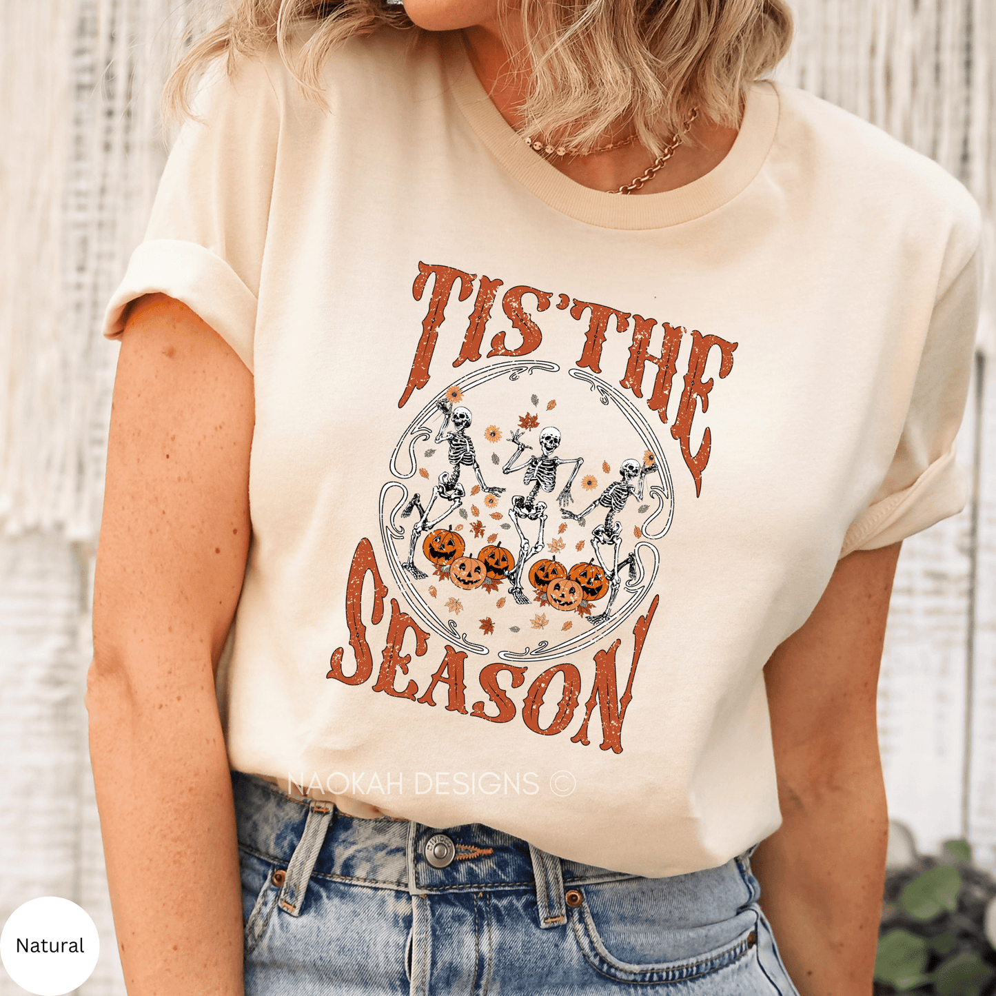 Tis' The Season Halloween Pumpkin Shirt, Halloween T-Shirt, Fall Shirt, Autumn Shirt, Pumpkin Shirt, Flower Skull Shirt, Spooky Shirt