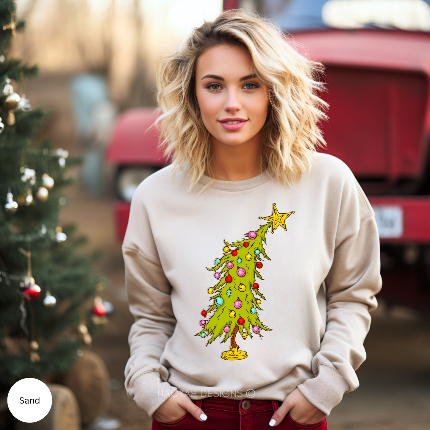 grnch tree sweatshirt, merry christmas sweater, movie christmas characters, trendy christmas lights, merry and bright sweater