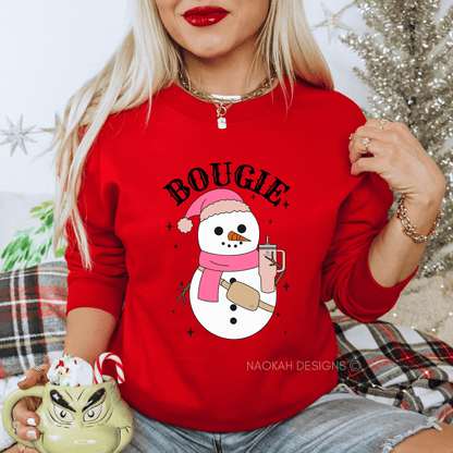 Bougie Snowman Sweatshirt, Funny Christmas Shirt, Women Christmas Sweater, Snowman Sweatshirt, Holiday Sweater, Xmas Gifts, Trendy Christmas