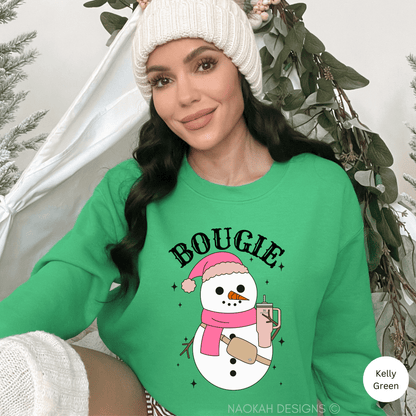 Bougie Snowman Sweatshirt, Funny Christmas Shirt, Women Christmas Sweater, Snowman Sweatshirt, Holiday Sweater, Xmas Gifts, Trendy Christmas