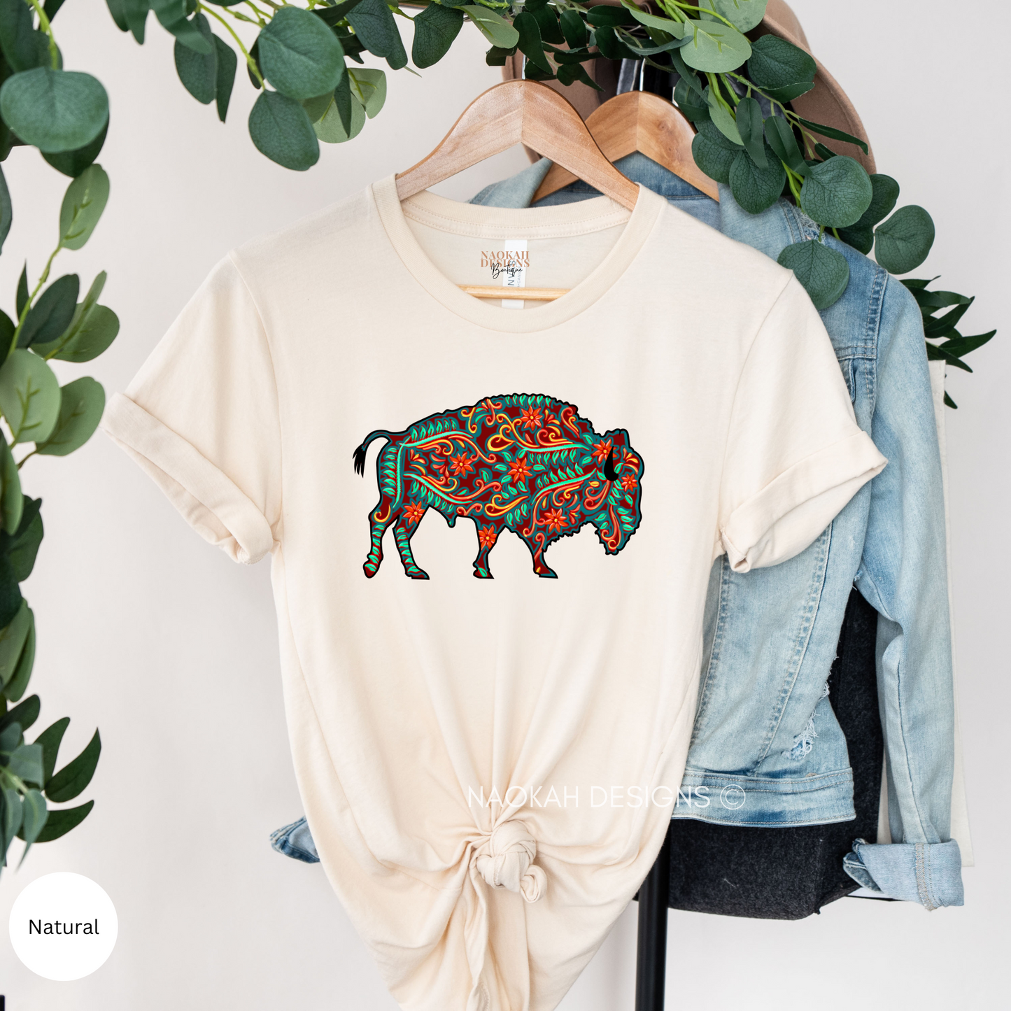 buffalo floral turquoise shirt, indigenous bison shirt, native buffalo shirt, native beaded design, indigenous beaded png, indigenous shirt, tribal shirt, aztec shirt, southwestern buffalo shirt