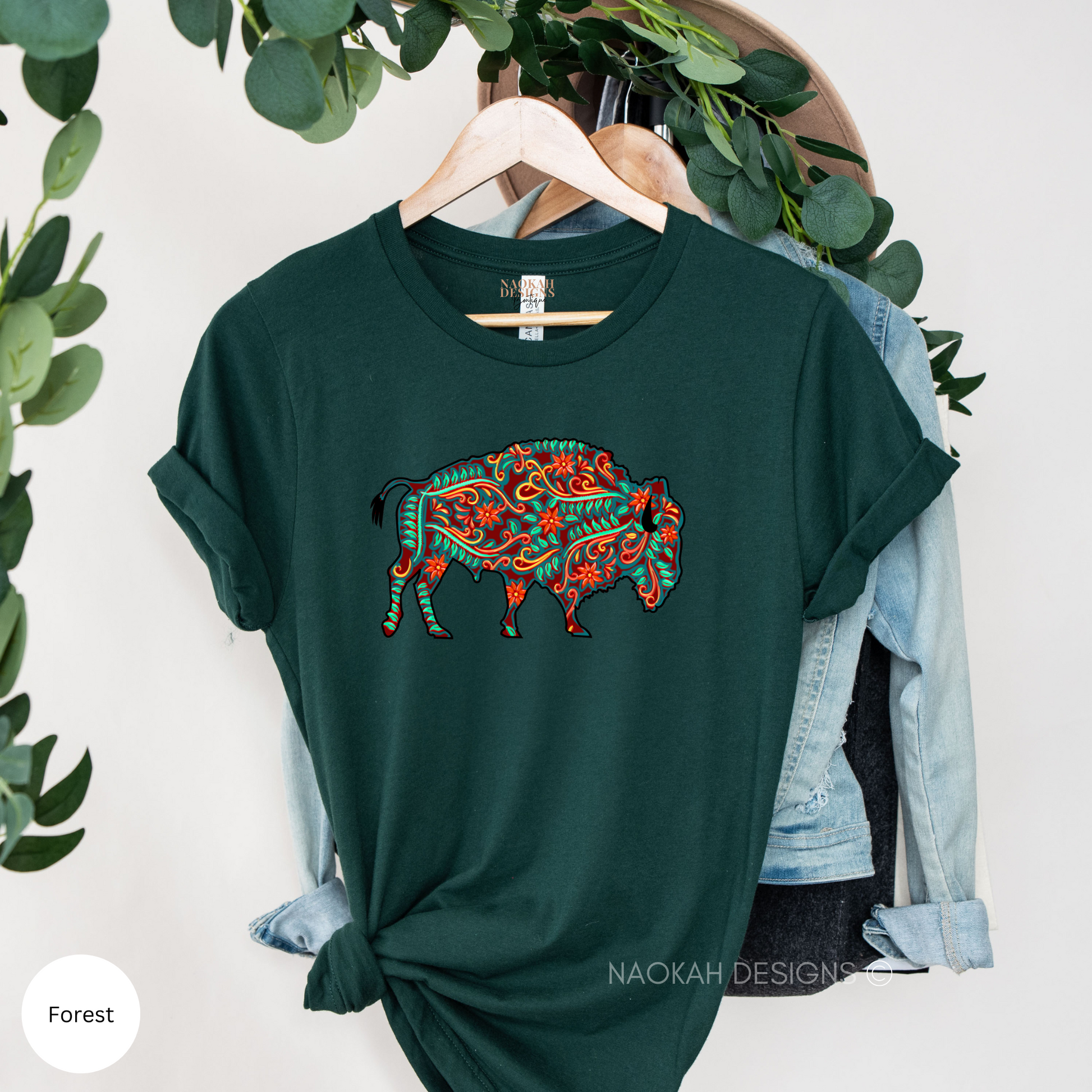 Buffalo Floral Turquoise Shirt, Indigenous bison shirt, Native buffalo shirt, native beaded design, Indigenous beaded png, Indigenous shirt, tribal shirt, aztec shirt, southwestern buffalo shirt
