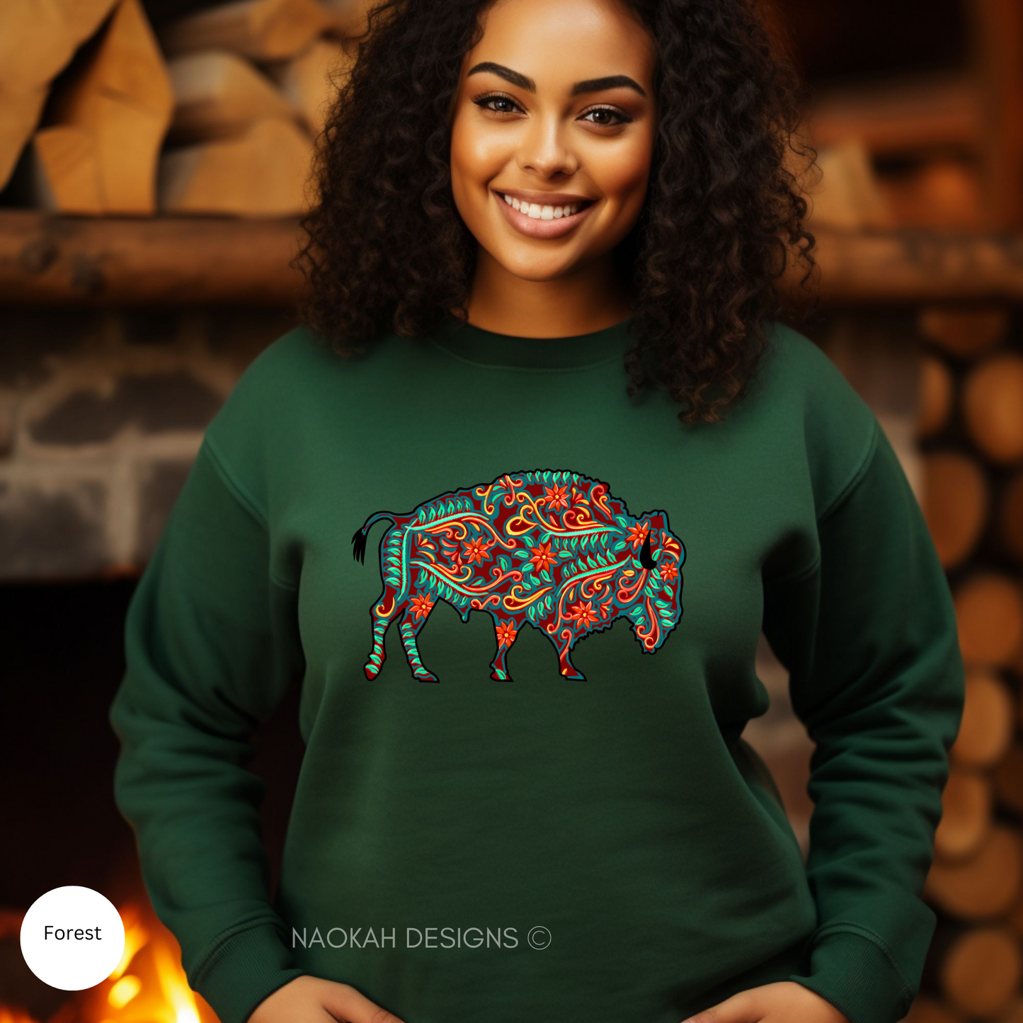 buffalo floral turquoise sweater, indigenous bison shirt, native buffalo shirt, native beaded design, indigenous beaded png, indigenous shirt, tribal shirt, aztec shirt, southwestern buffalo shirt
