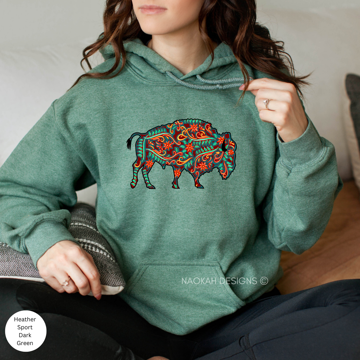 buffalo floral turquoise sweater, indigenous bison shirt, native buffalo shirt, native beaded design, indigenous beaded png, indigenous shirt, tribal shirt, aztec shirt, southwestern buffalo shirt