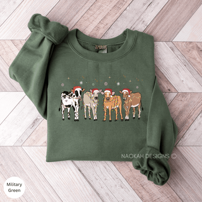 Christmas Cows Sweatshirt, Christmas Animal Sweatshirt, Funny Cow Sweatshirt, Cow Christmas Gift, Cute Christmas Sweater