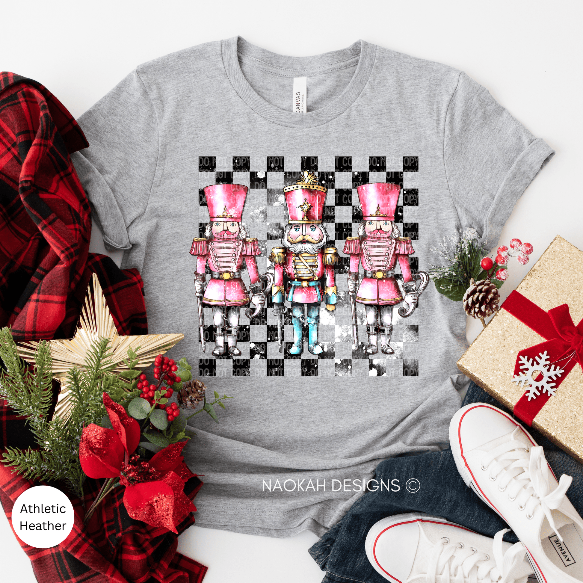 Christmas Nutcracker Shirts, Pink Retro Nutcracker Shirt, Nutcracker Ballet Shirt, Sugar Plum Fairy, Groovy Checkered Christmas Holiday