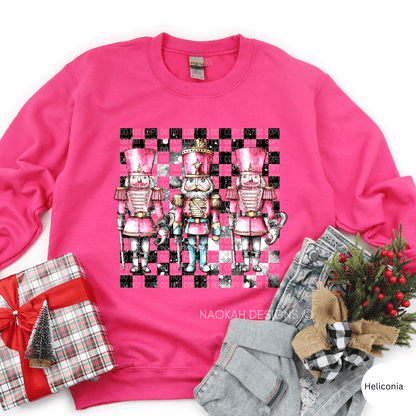 Christmas Nutcracker Sweater, Pink Retro Nutcracker Shirt, Nutcracker Ballet Shirt, Sugar Plum Fairy, Groovy Checkered Christmas Holiday