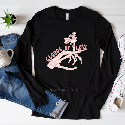 Clouds Of Love Shirt, Skeleton Hands Valentine Shirt, Valentines Day Shirt, Be Mine Shirt, XOXO Tshirt, Lovely Valentines Day, marijuana shirt, toker shirt, weed lover shirt, weed valentine shirt, best buds shirt, rolling joint shirt, rolling into Christmas shirt, rolling into Valentines shirt