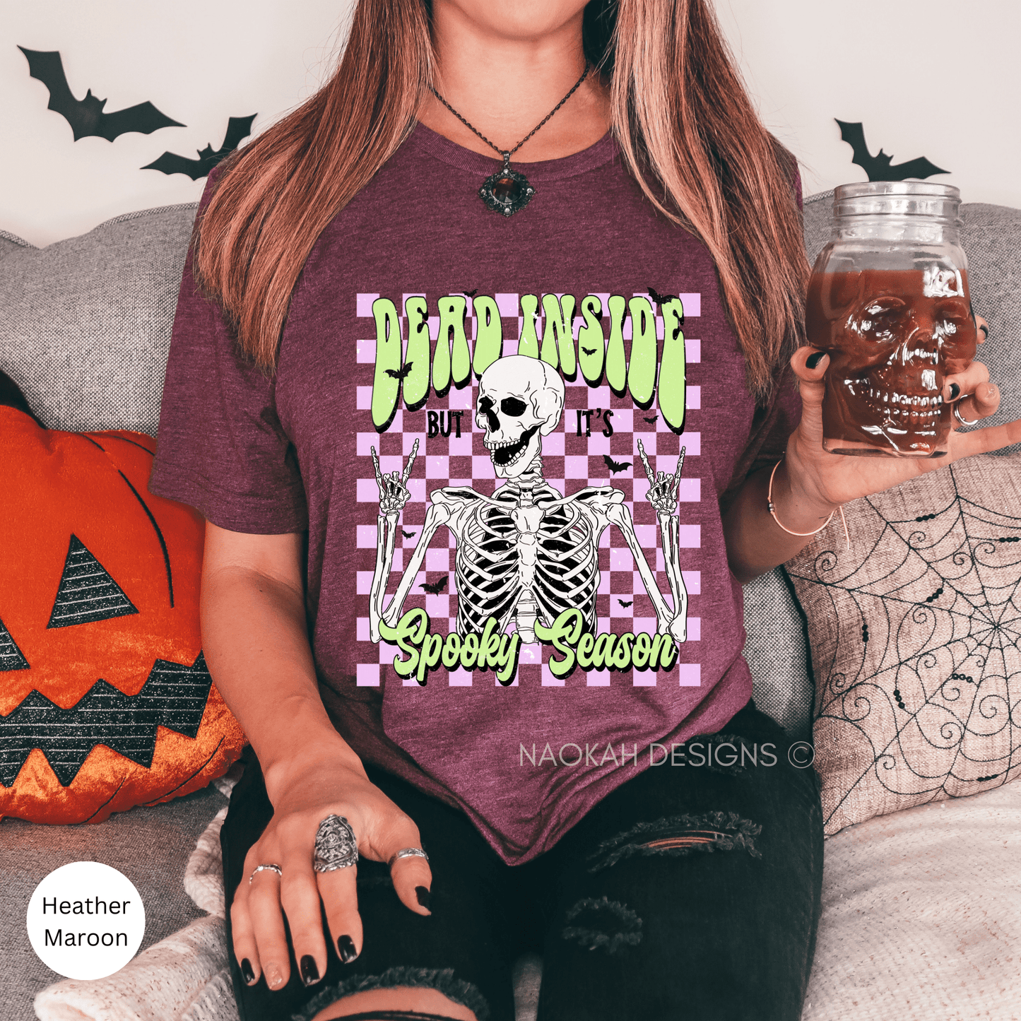 Dead Inside But It's Spooky Season T-Shirt, Funny Halloween Shirt, Rock 'N' Roll Tees, Rocker Skeleton Tshirt, Halloween Party Outfit