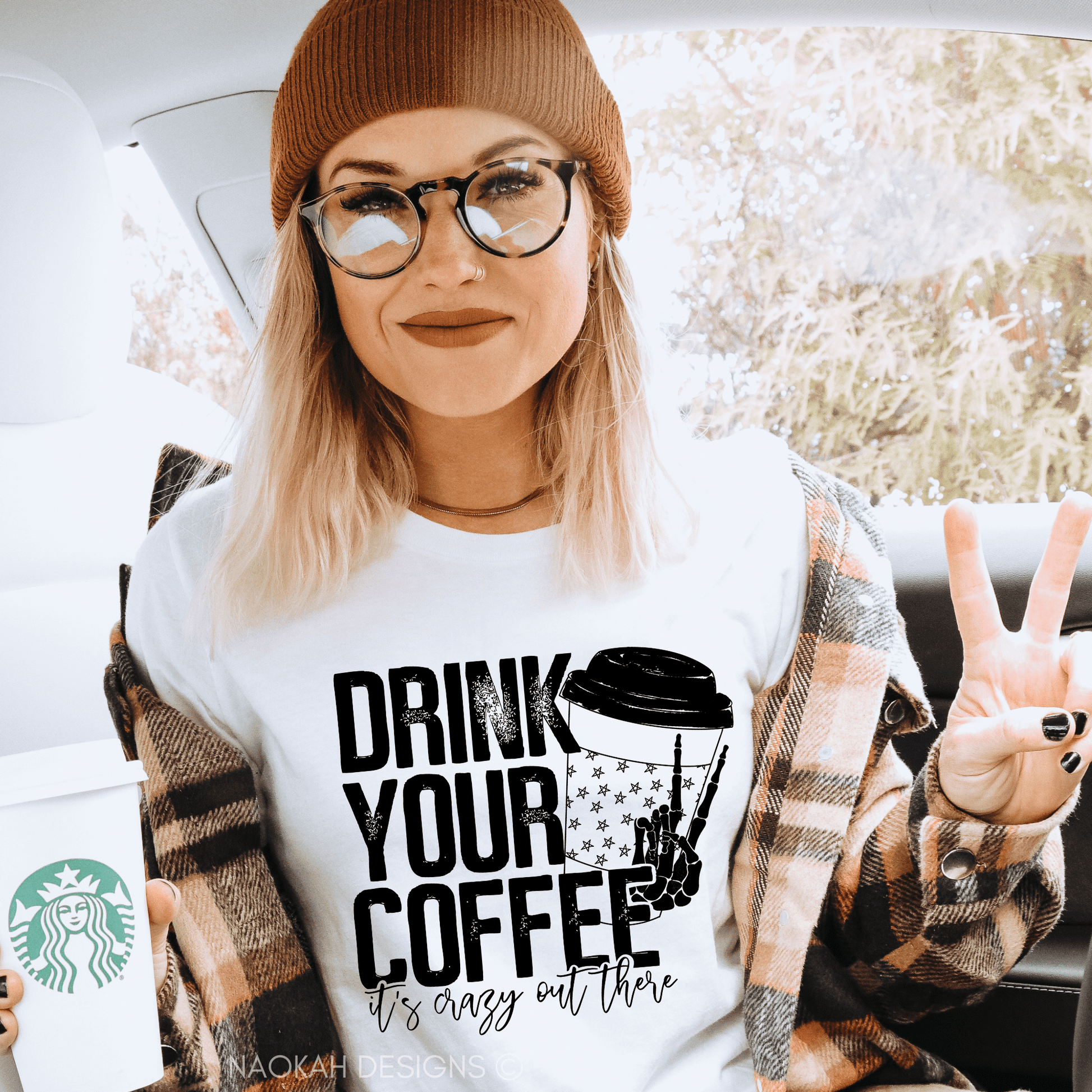 Drink your coffee it's crazy out there shirt, bring me an iced coffee shirt, caffeinated and hydrated shirt, coffee lover shirt, gift for coffee lover, skeleton coffee shirt, Skellington shirt