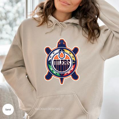 Edmonton Oilers Sweatshirt, Oilers Sweater, Hockey Sweatshirt, Indigenous Hockey Sweater, Oilers Hockey Fan Hoodie, Edmonton Hockey Shirt, Indigenous Turtle Oilers Sweater