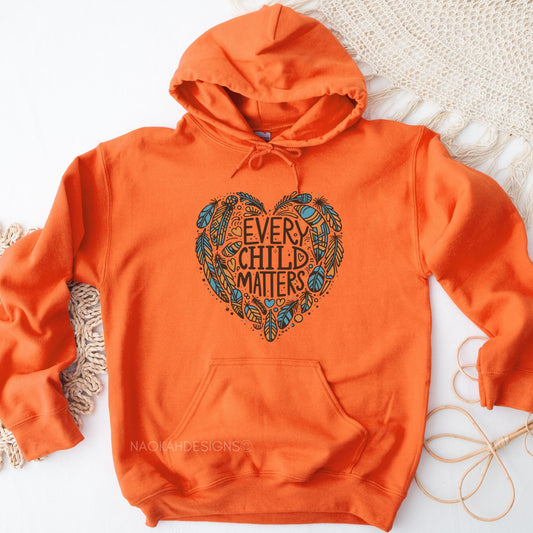 Every Child Matters Heart Feather Unisex Hooded Sweatshirt - Will Ship Separately