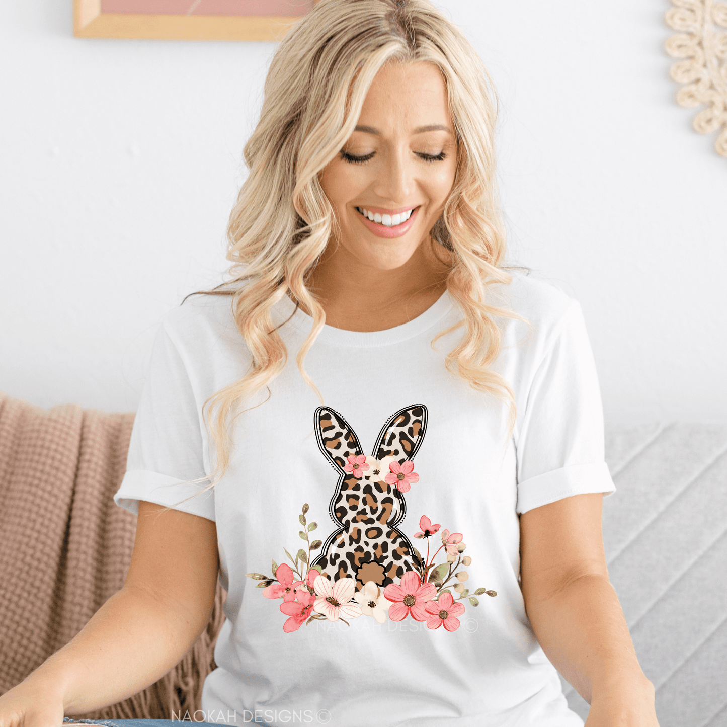 floral leopard bunny shirt, bunny shirt, cute easter bunny t-shirt, happy easter, shirt with bunnies, easter gift, happy easter t-shirt