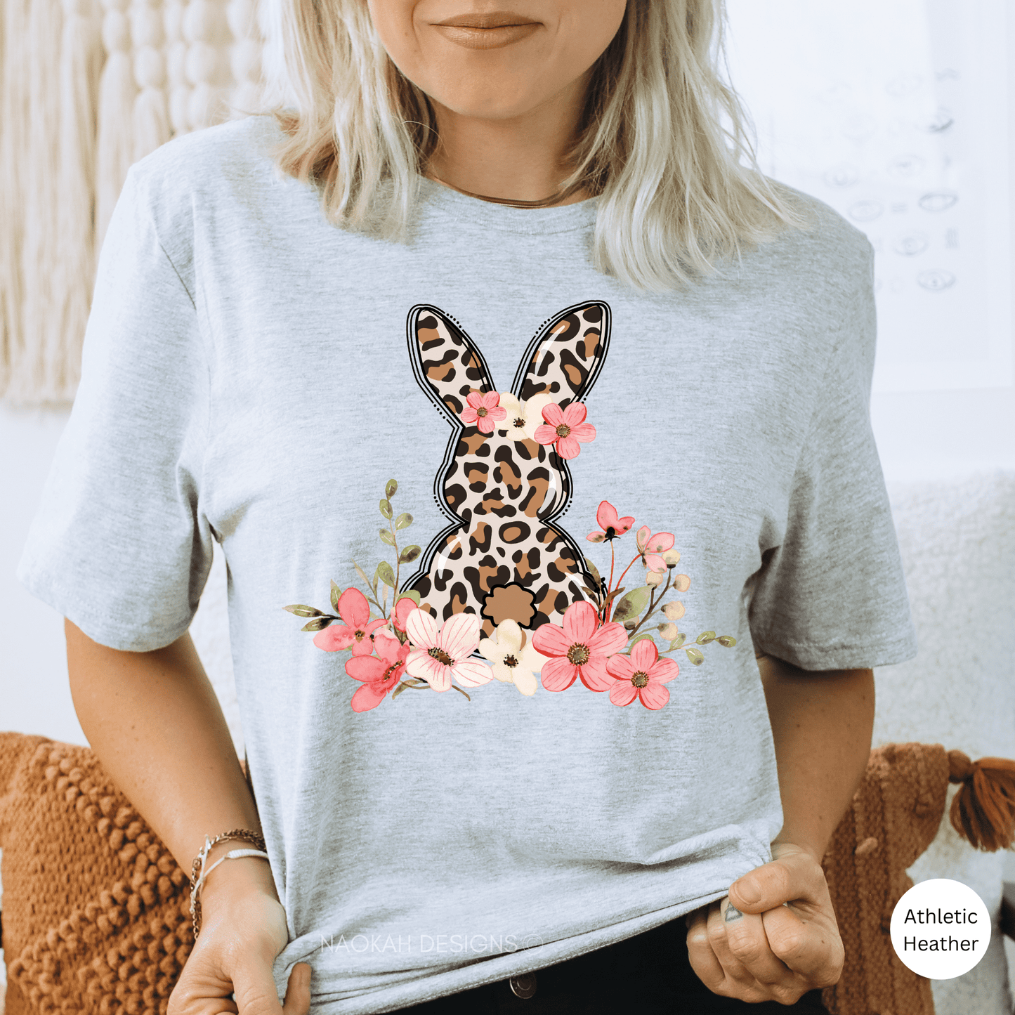 floral leopard bunny shirt, bunny shirt, cute easter bunny t-shirt, happy easter, shirt with bunnies, easter gift, happy easter t-shirt