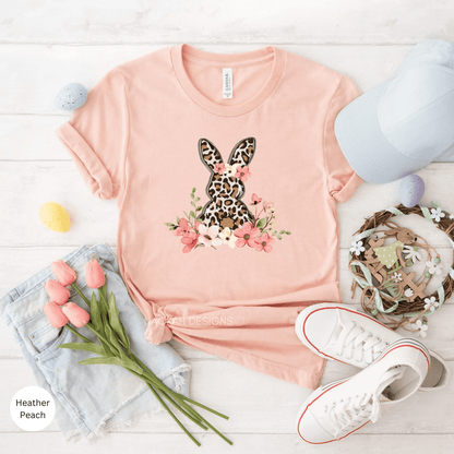 Floral Leopard Bunny Shirt, Bunny Shirt, Cute Easter Bunny T-Shirt, Happy Easter, Shirt with Bunnies, Easter Gift, Happy Easter T-Shirt