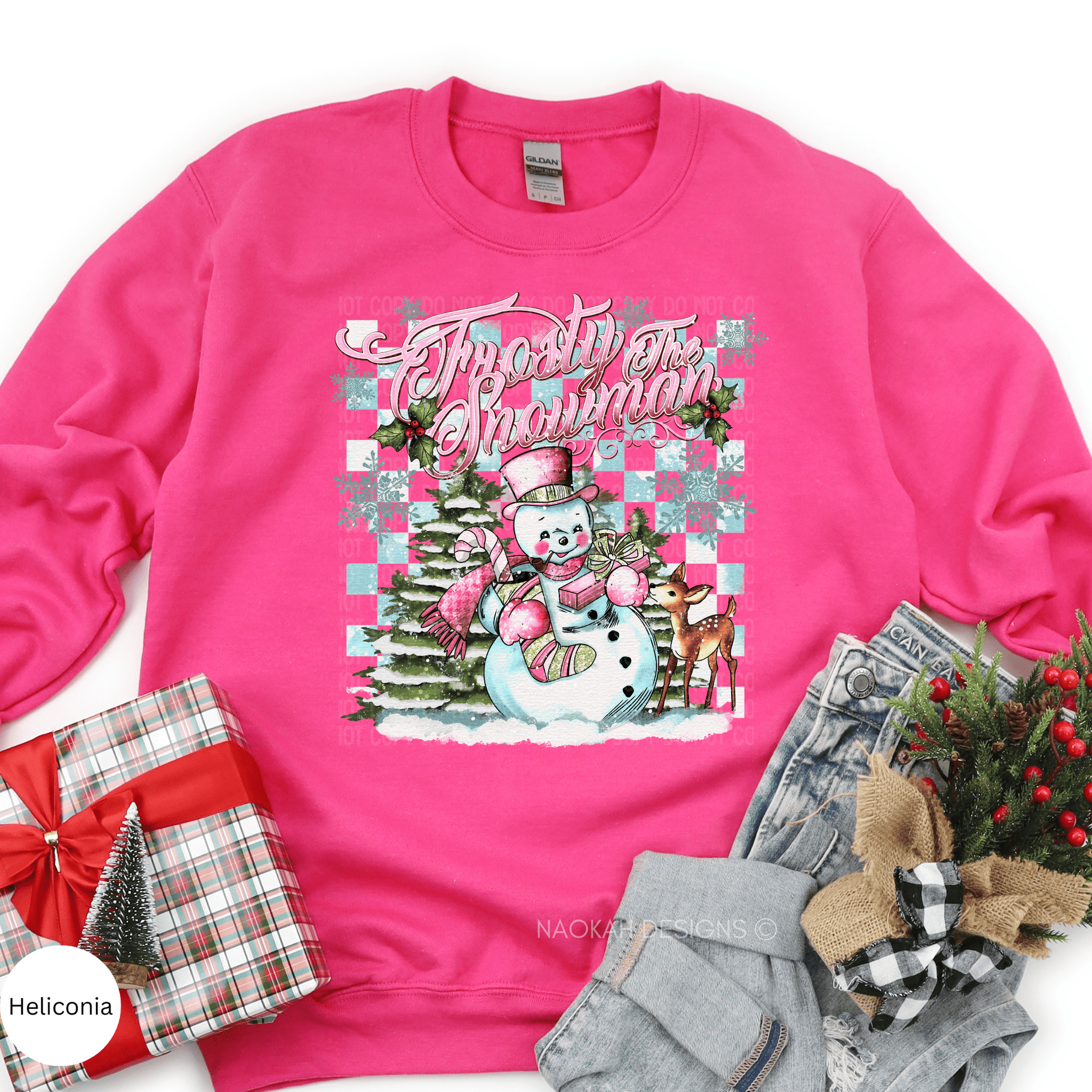 Frosty Snowman Checkered Sweater, Nostalgic Snowman Sweater, Deer Christmas Sweater, Pink Christmas Snowman Sweater, Thumpity Thump Shirt