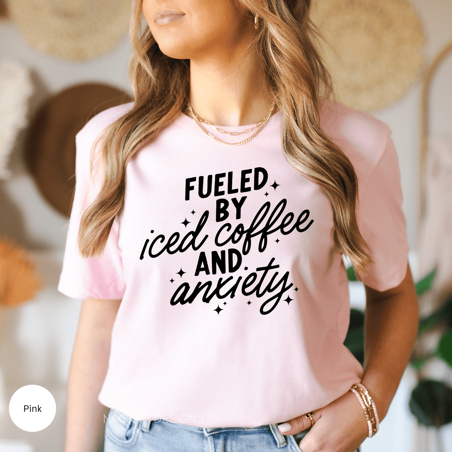 fueled by iced coffee and anxiety shirt, iced coffee addict shirt, mental health shirt, anxiety shirt, overstimulated moms club shirt
