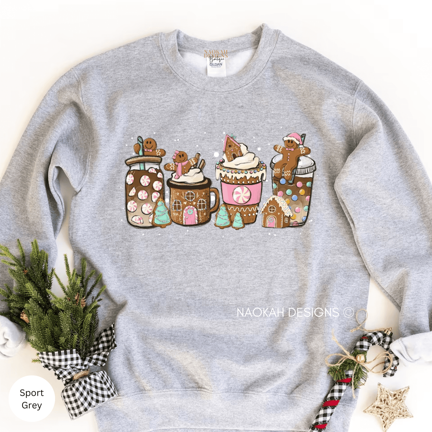 gingerbread christmas coffee sweater, christmas coffee sweater, women holiday shirt, coffee lover gift, latte drink shirt, pink christmas