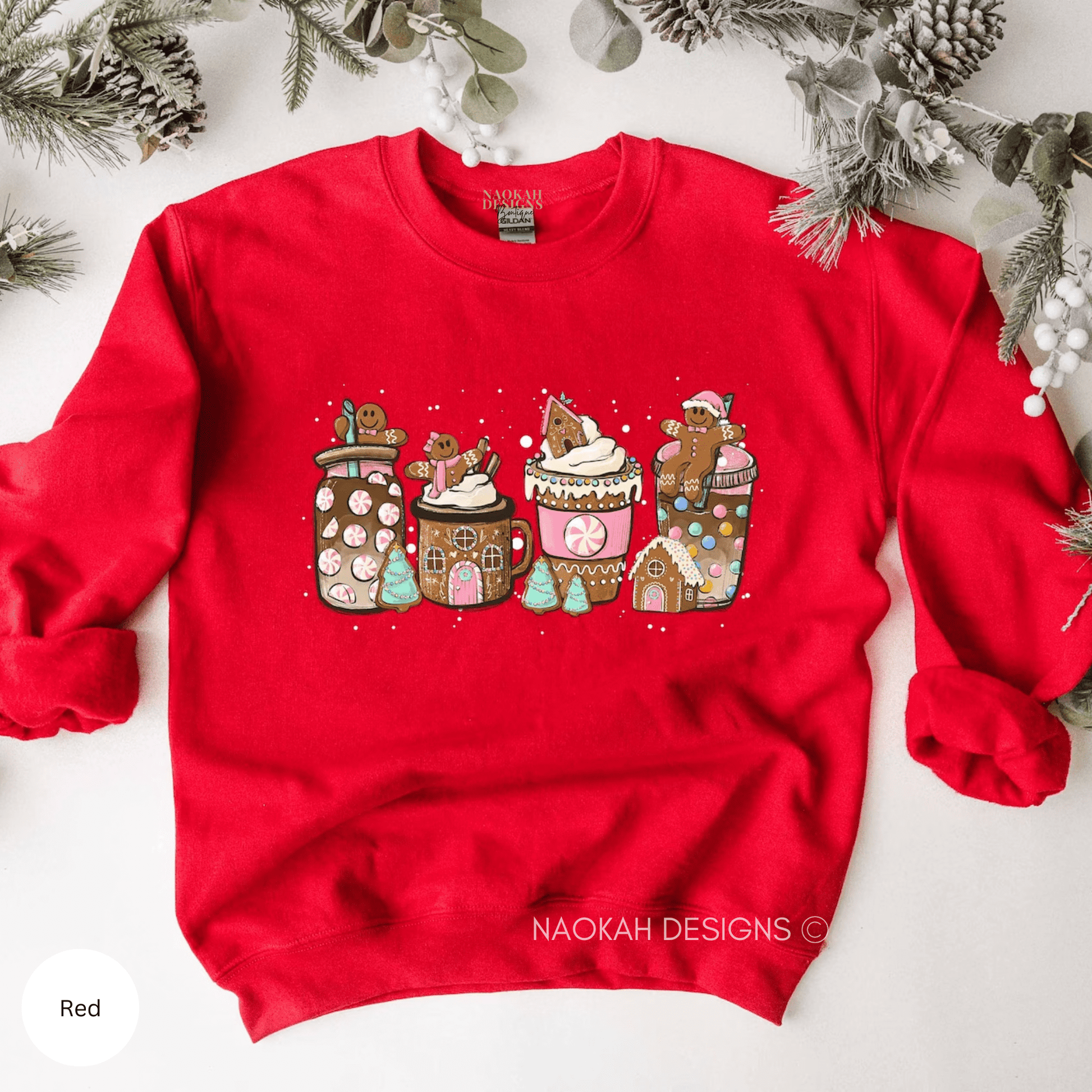 Gingerbread Christmas Coffee Sweater, Christmas Coffee Sweater, Women Holiday Shirt, Coffee Lover Gift, Latte Drink Shirt, Pink Christmas