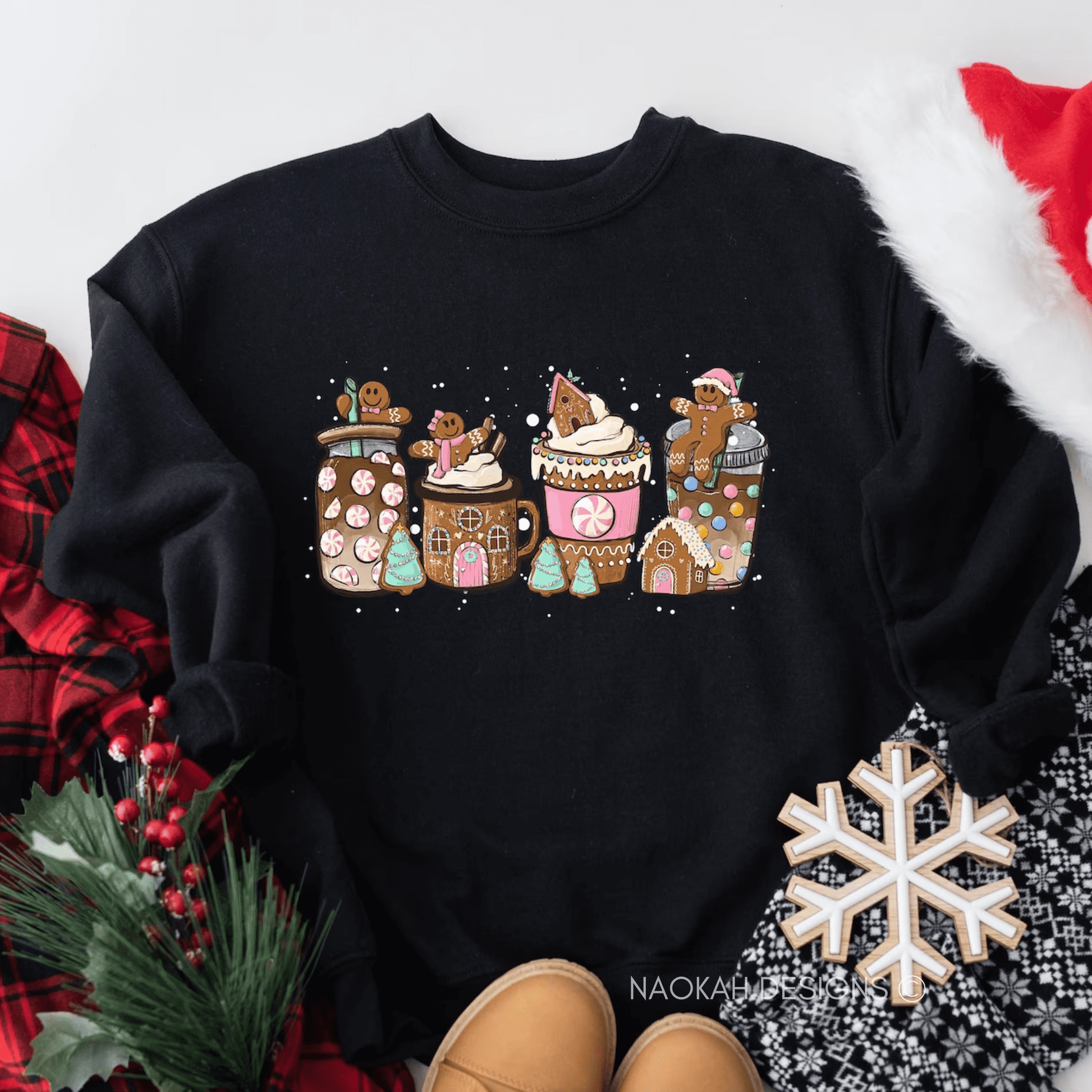 Gingerbread Christmas Coffee Sweater, Christmas Coffee Sweater, Women Holiday Shirt, Coffee Lover Gift, Latte Drink Shirt, Pink Christmas