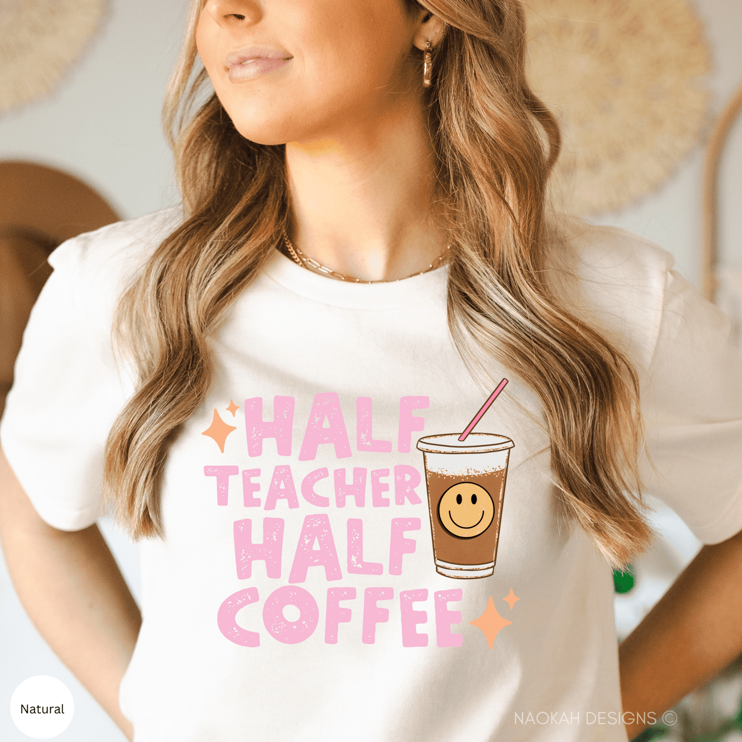 half teacher half coffee shirt, teacher gift, elementary school teacher shirt, preschool teacher, teaching is a work of heart
