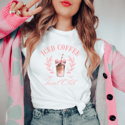 Iced Coffee Social Club shirt,Trendy coffee shirt, Coffee shirt ,Mom coffee shirt, Girls Club shirt , Cocktail shirt, Trendy Shirt Design, Caffeine Addict Graphic Tee, Coquette Aesthetic Coffee Shirt, Gift for Coffee Lover 