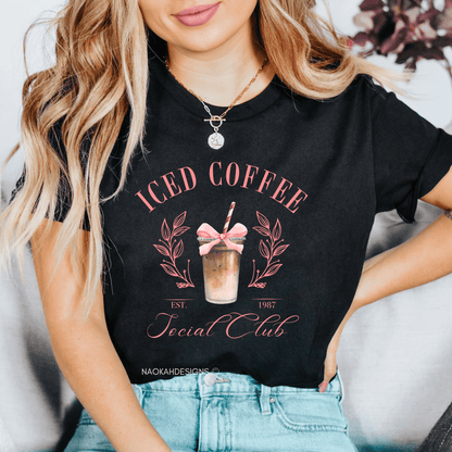 Iced Coffee Social Club shirt,Trendy coffee shirt, Coffee shirt ,Mom coffee shirt, Girls Club shirt , Cocktail shirt, Trendy Shirt Design, Caffeine Addict Graphic Tee, Coquette Aesthetic Coffee Shirt, Gift for Coffee Lover 