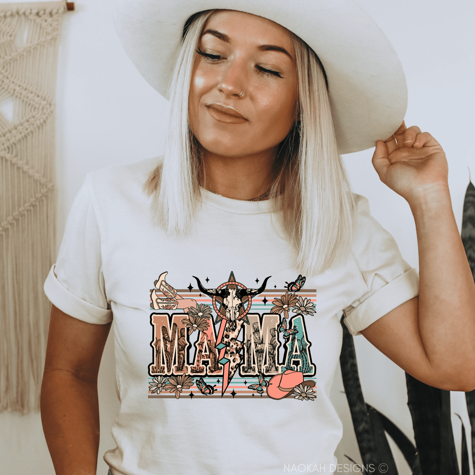 Mama Western Cowgirl Shirt, Cowskull Western Shirt, Mama Shirt, Country Mama Shirt, Cowhide Shirt, Western Aztec Mom Shirt