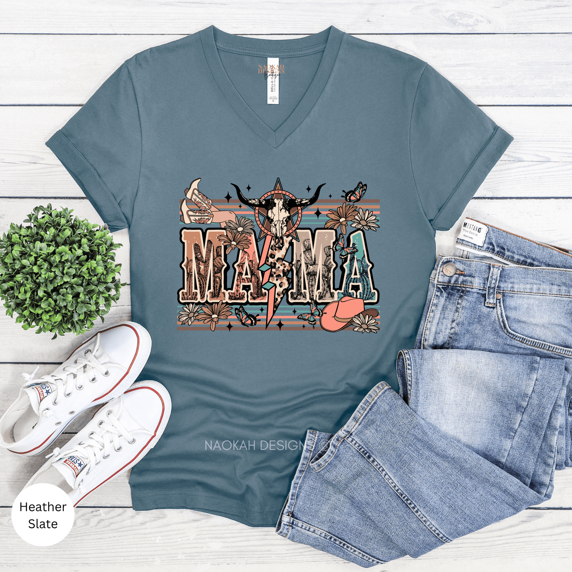 Mama Western Cowgirl Shirt, Cowskull Western Shirt, Mama Shirt, Country Mama Shirt, Cowhide Shirt, Western Aztec Mom Shirt