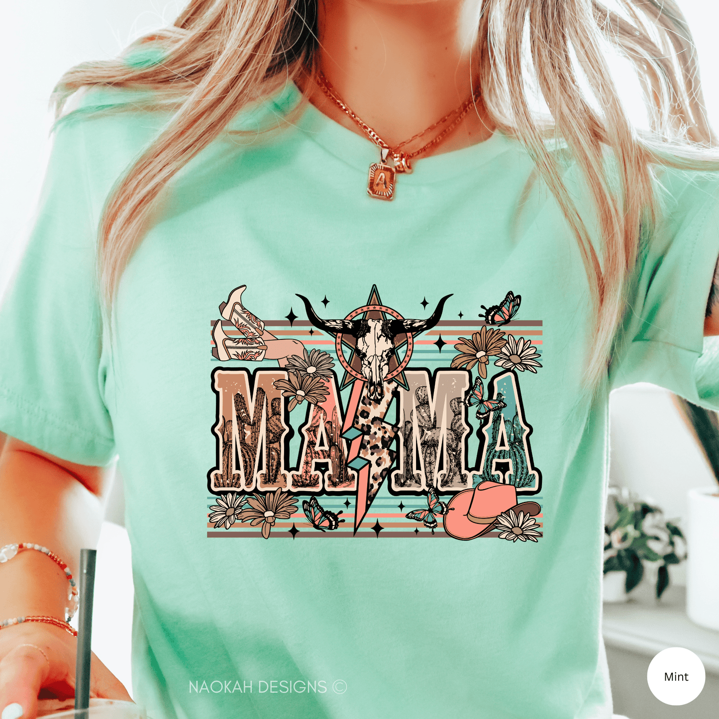 mama western cowgirl shirt, cowskull western shirt, mama shirt, country mama shirt, cowhide shirt, western aztec mom shirt