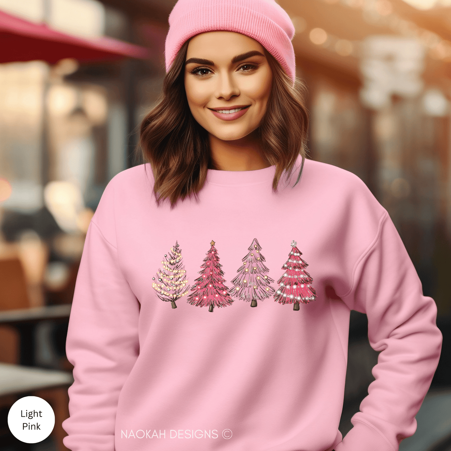 pink trees christmas sweater, christmas sweatshirt, christmas crewneck, holiday sweaters for women, winter sweatshirt