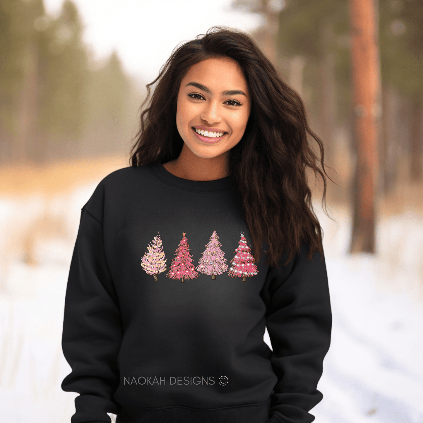 pink trees christmas sweater, christmas sweatshirt, christmas crewneck, holiday sweaters for women, winter sweatshirt