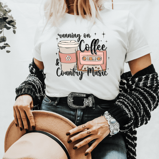 Running On Coffee And Country Music Shirt, Southern Country Shirt, Cowgirl Shirt, Country Music T-Shirt, Coffee Tee, Coffee and Country Music
