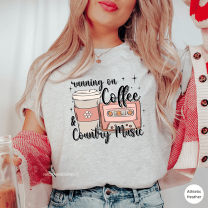 Running On Coffee And Country Music Shirt, Southern Country Shirt, Cowgirl Shirt, Country Music T-Shirt, Coffee Tee, Coffee and Country Music