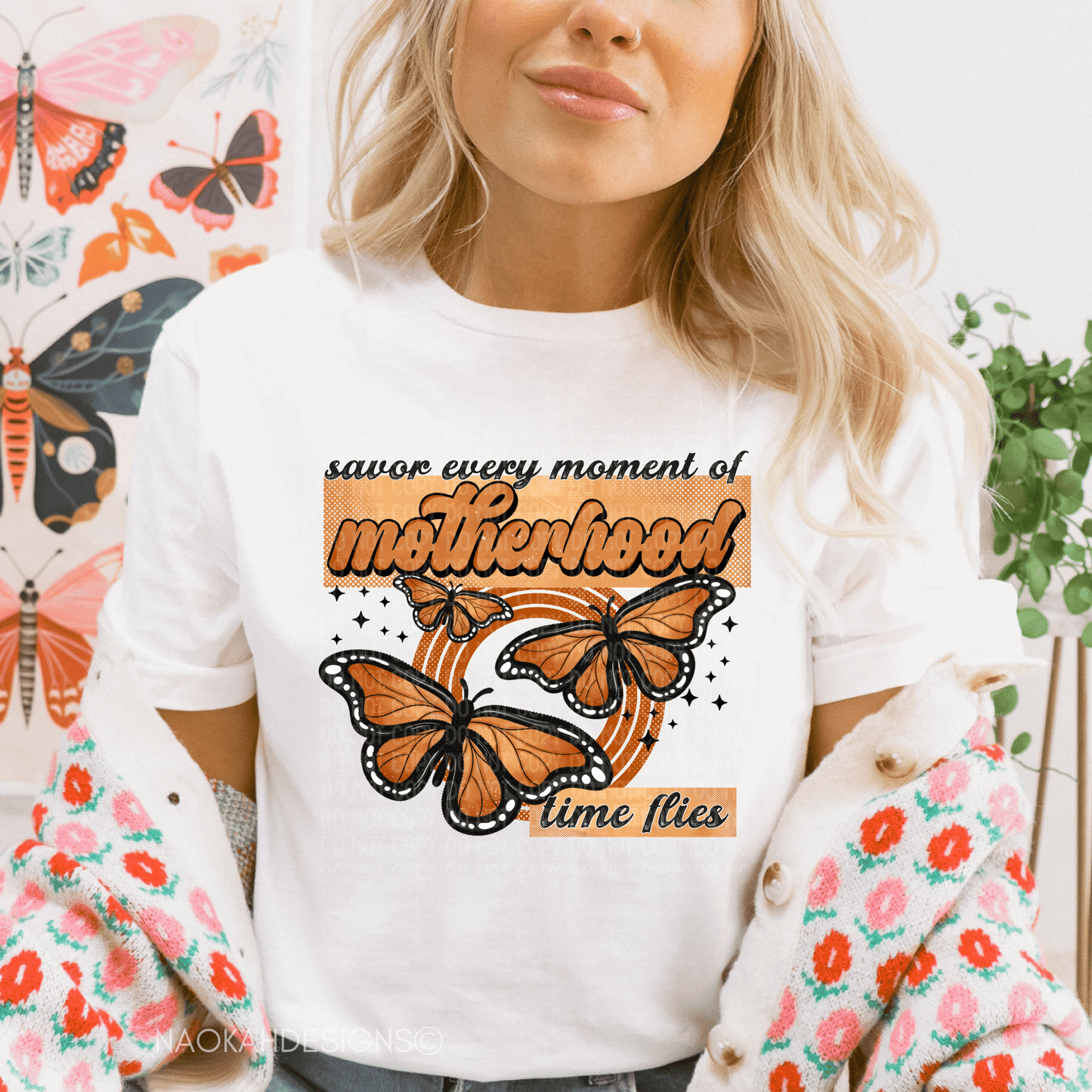 Savor Every Moment of Motherhood Time Flies Butterfly Shirt, Cool Moms Club Shirt for Women, Cool Mom TShirt for Mom, Cool Mom T-Shirt for New Mom, Funny Gift for Mom to Be