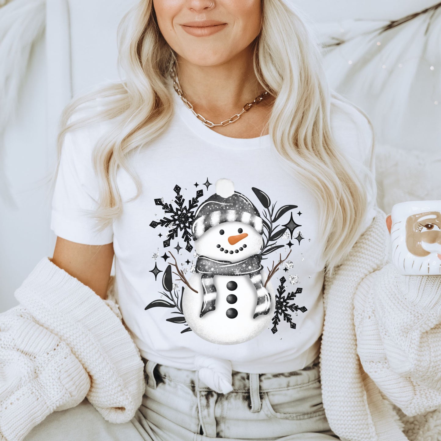 Snowman Floral Snowflake Shirt