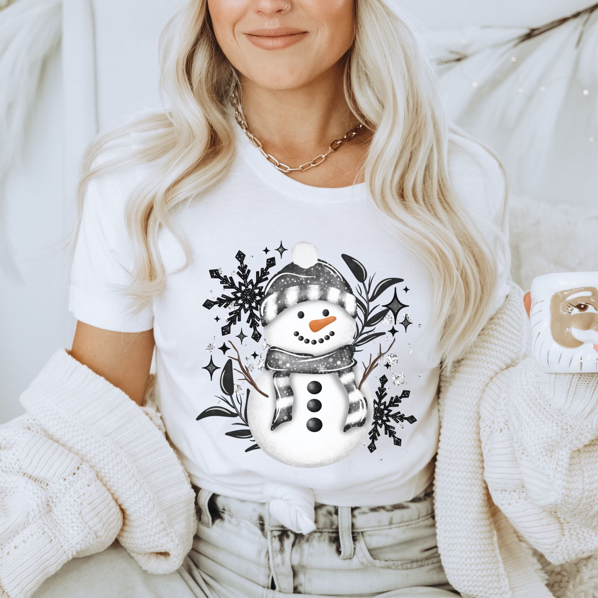 Snowman Floral Snowflake Shirt