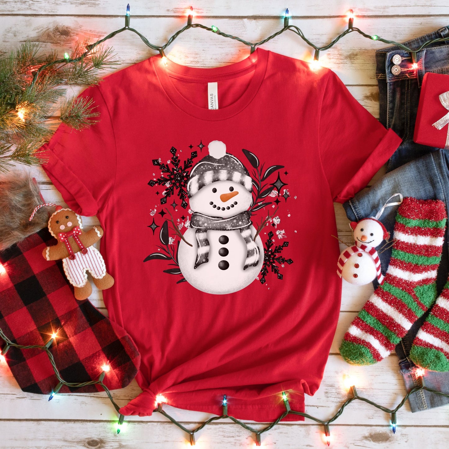 Snowman Floral Snowflake Shirt