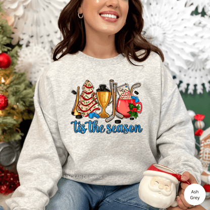 Tis the Season Hockey Christmas Sweater, Hockey Mom Sweater, Hockey Mom Christmas Sweater, Hockey Life Sweater, Hockey Mom Gift, Hockey Mom Hat
