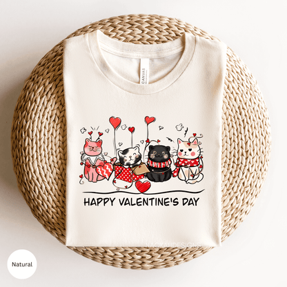 Valentine's Day Cat Shirt, Valentine Cats and Hearts, Cat lover Shirt, Cute Valentine Tee, Valentine's Day Shirt, Cats Valentine Shirt